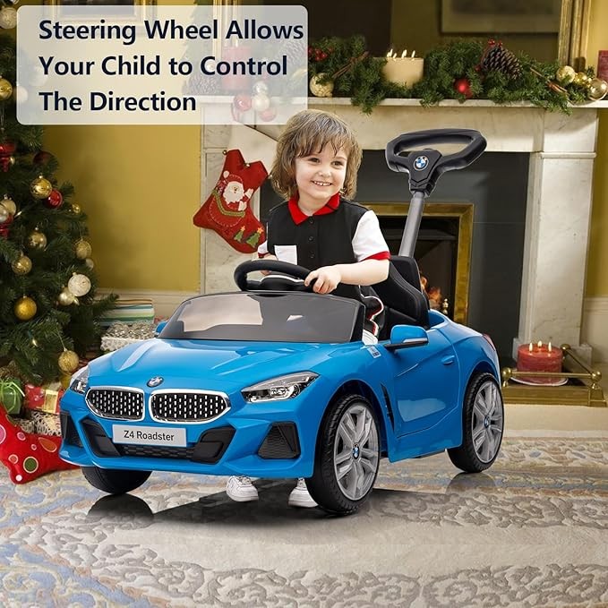 Licensed BMW Z4 Ride-on Push Car for Toddlers 1-3, With Adjustable Rod/Horn Music/Silent Wheel, Baby Birthday Gift (Blue)
