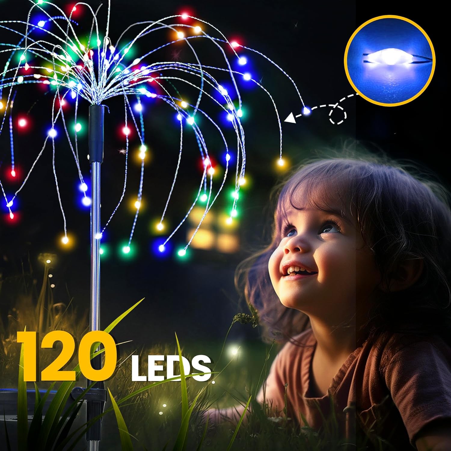 GIGALUMI Garden Outdoor Decor Lights 120LED 4Pack, Solar Garden Lights for Yard Outside Fairy Decorative,Solar Powered for Yard Pathway Flowerbed Planter Balcony Patio Decor（Multicolor）