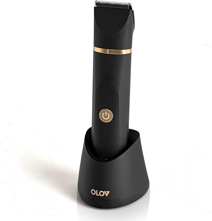 OLOV Electric Body Hair Trimmer - Groin Trimmer for Men - Bikini Trimmer for Women - Wet and Dry Shaver, Replaceable Ceramic Heads, USB Charging Base, Waterproof Hygienic Shaver, Black