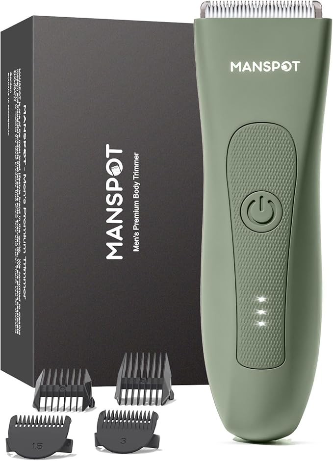 MANSPOT Manscape Groin & Body Hair Trimmer for Men, Electric Ball Pubic Trimmer Shaver,Manscape Kit with 4 Guard,Replaceable Ceramic Blade Heads,Waterproof Wet/Dry Shaver,90 Minutes Shaving