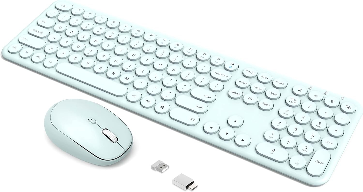 Wireless Keyboard Mouse Combo - 2.4Ghz Aesthetic Quiet Keyboard and Mouse Wireless - 110 Keys Full Size Ultra-Thin Keyboard for Laptop, Computer, PC, Notebook, Windows, Mac OS (Cyan)