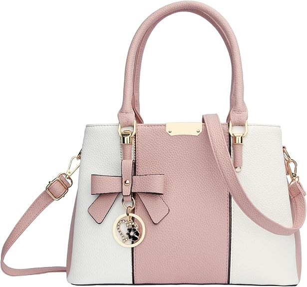 Women's Zipper Compartment Wallets and Tote Bags Top Handle Crossbody Bags Shoulder Bags Women's Bags Color: A-pink White