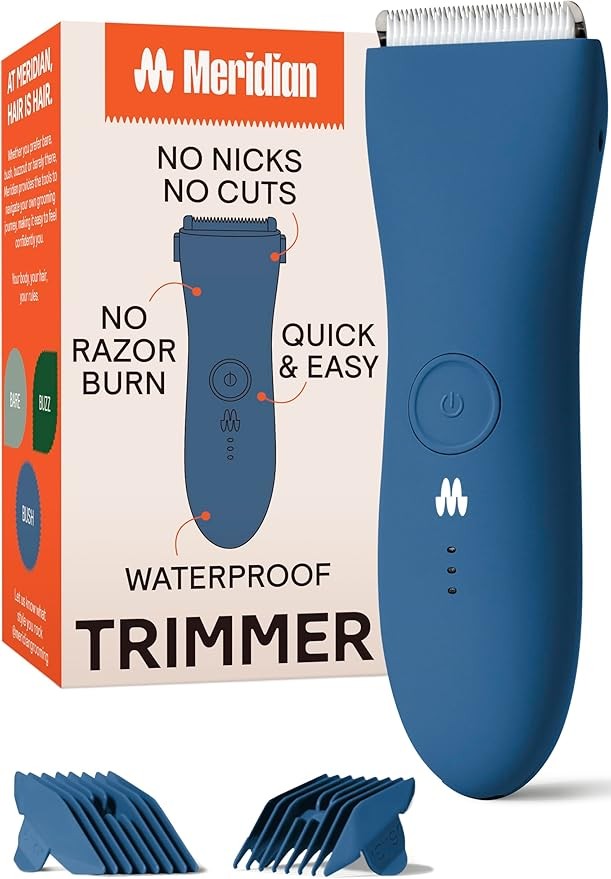 MERIDIAN Original Trimmer - Men's Body Hair Trimmer, Pubic Hair, Chest Hair, Leg Hair and Bikini Line Electric Shaver, Waterproof and Rechargeable