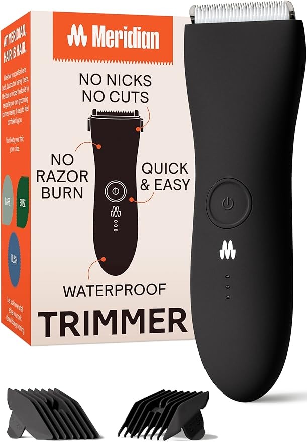 MERIDIAN Original Trimmer - Men's Body Hair Trimmer, Pubic Hair, Chest Hair, Leg Hair and Bikini Line Electric Shaver, Waterproof and Rechargeable