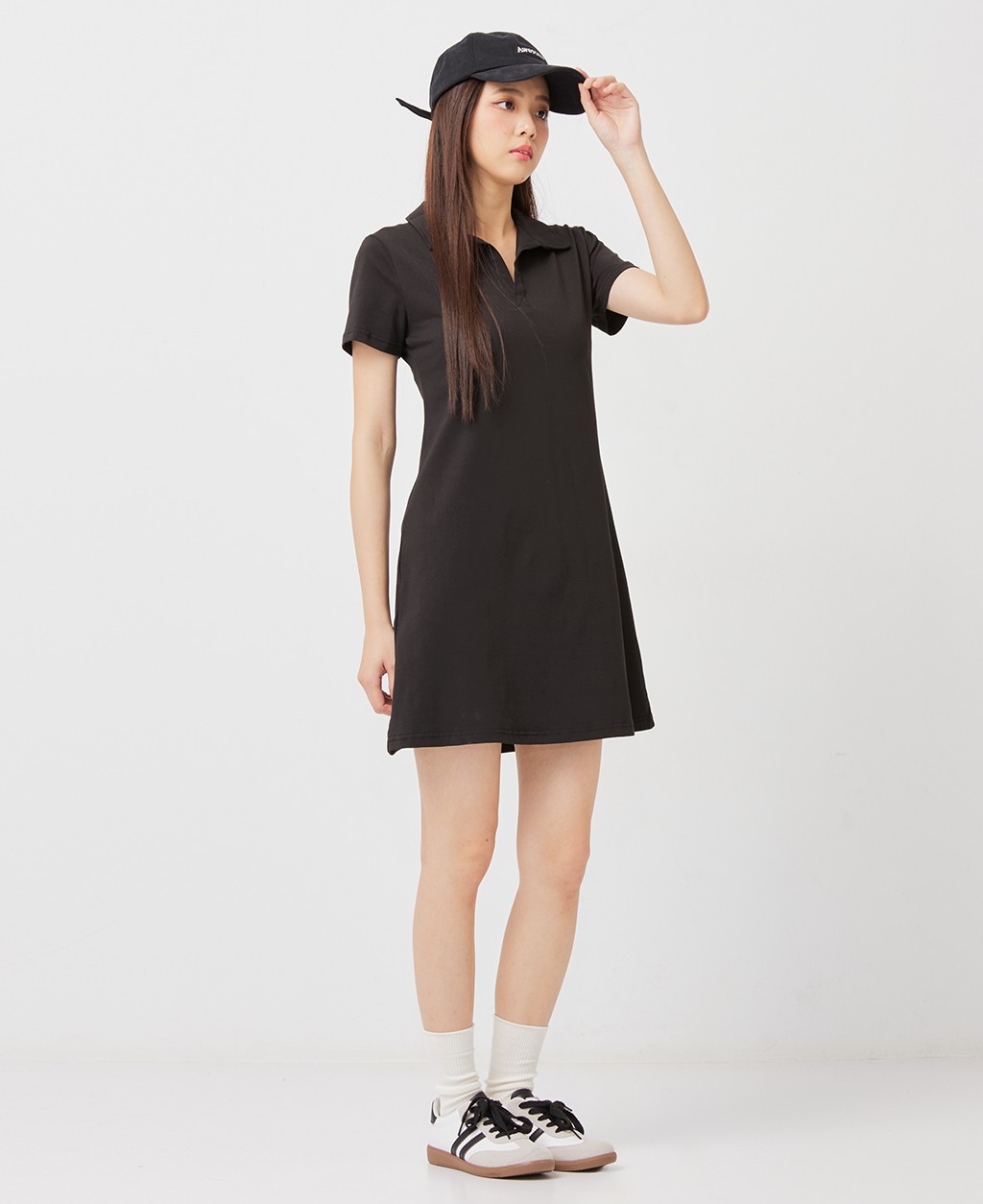 Women's POLO collar cotton stretch straight dress