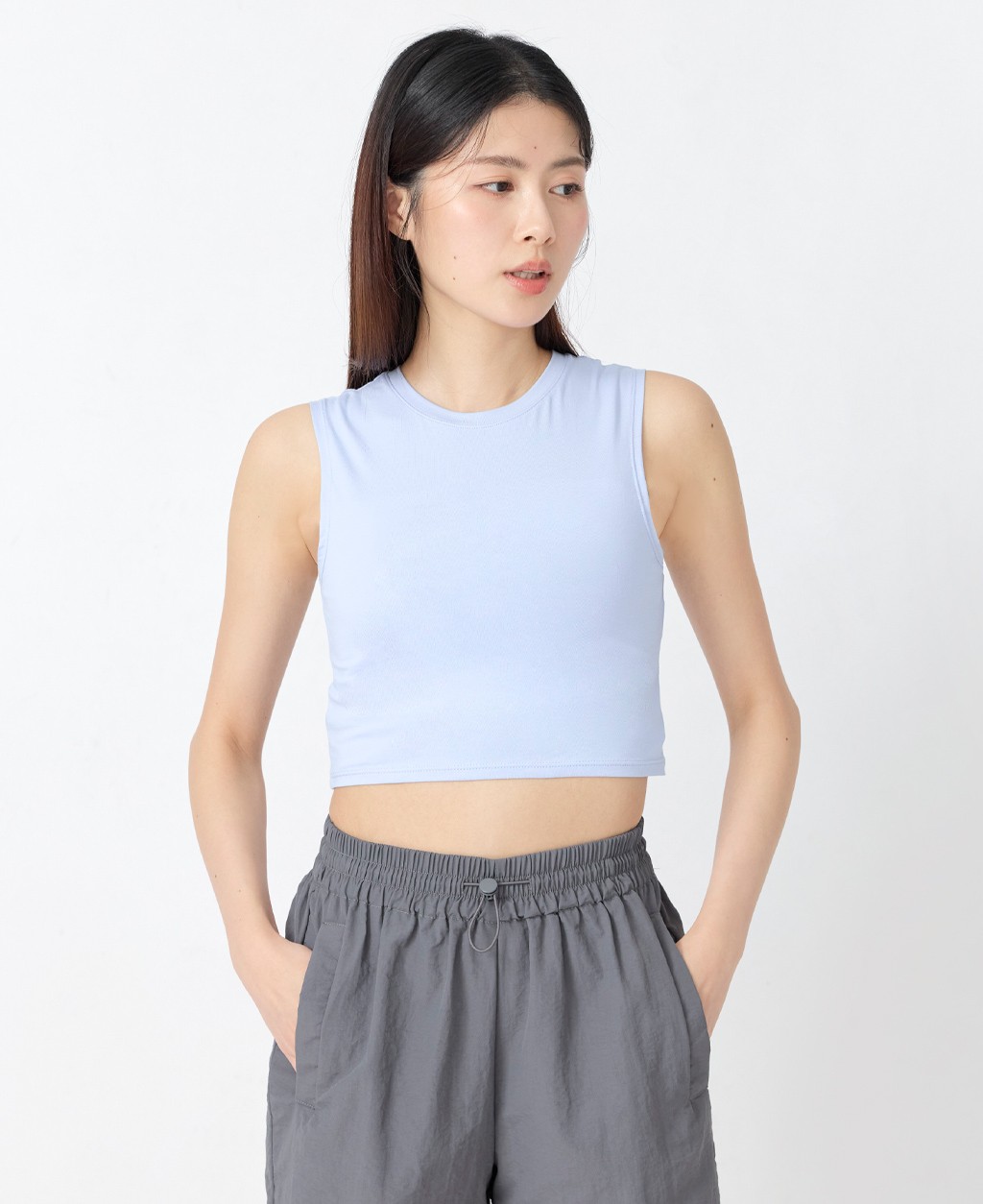 Women's round neck cotton elastic wide shoulder short vest