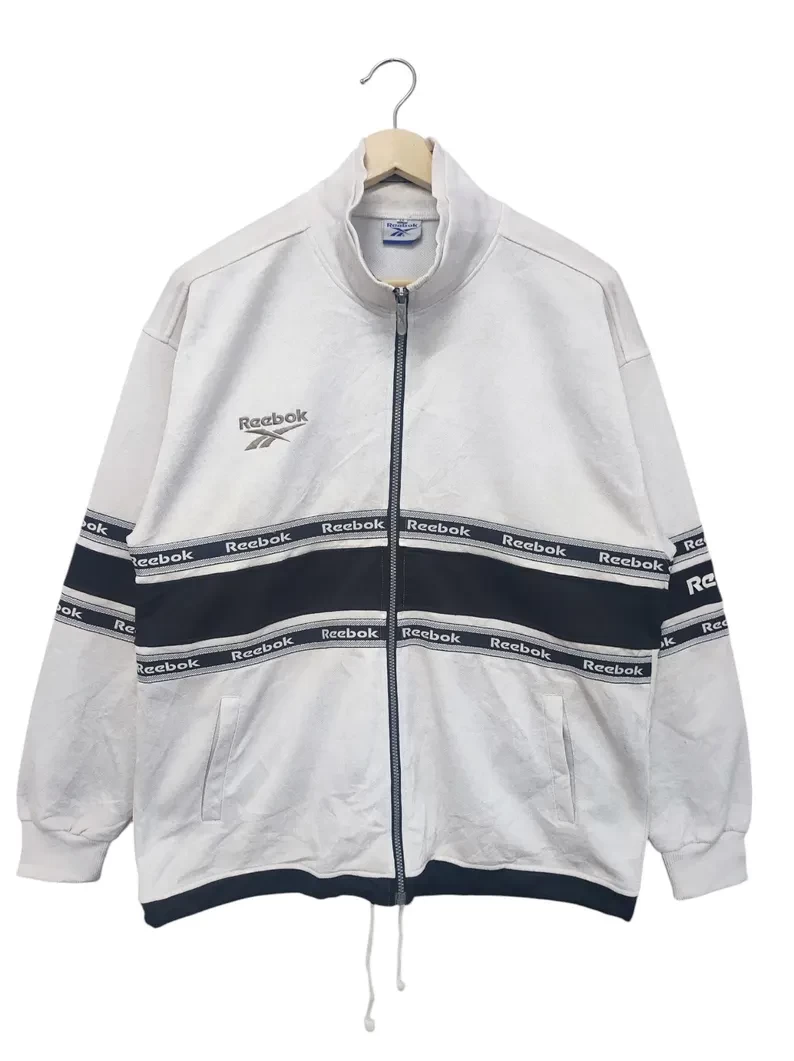 Vintage 90s Reebok UK Sportswear Big Logo Reebok Spell out Reebok Light Track Top Jacket Large USA Silver track top jacket warm up