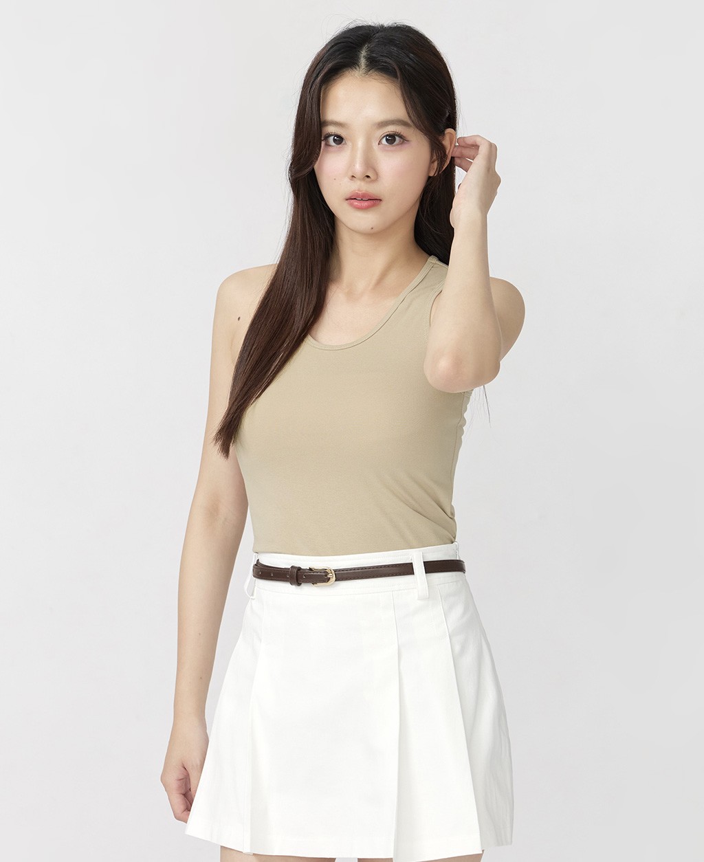 Women's round neck solid color backless vest
