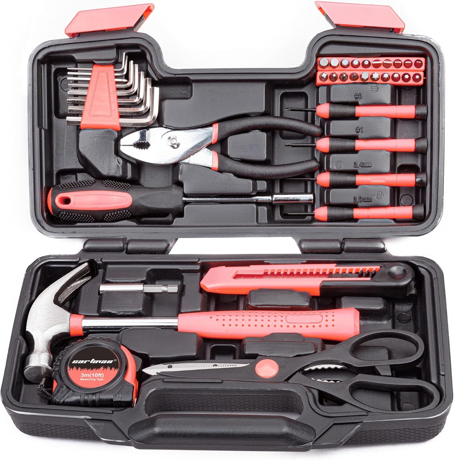 CARTMAN 39 Piece Tool Set General Household Hand Kit with Plastic Toolbox Storage Case Color: Pink