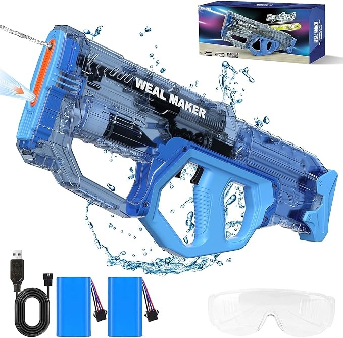 Powerful Auto Filling Electric Water Guns for Adults/Kids,Automatic Squirt Gun with 2 Batteries&High Capacity, Waterproof Water Pistol for Summer Pool/Beach Toys（Blue）