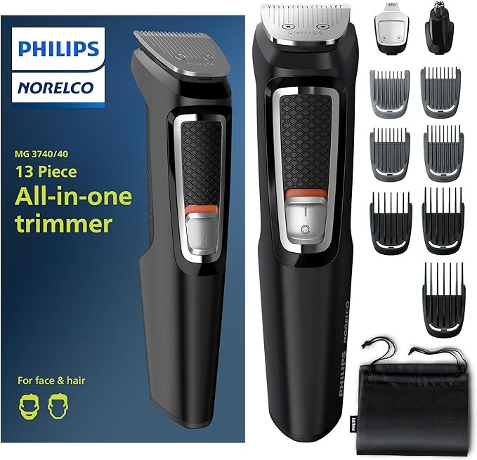 Norelco Philips Multi Groomer All-in-One Trimmer Series 3000-13 Piece Mens Grooming Kit for Beard, Face, Nose, Ear Hair Trimmer and Hair Clipper - NO Blade Oil Needed