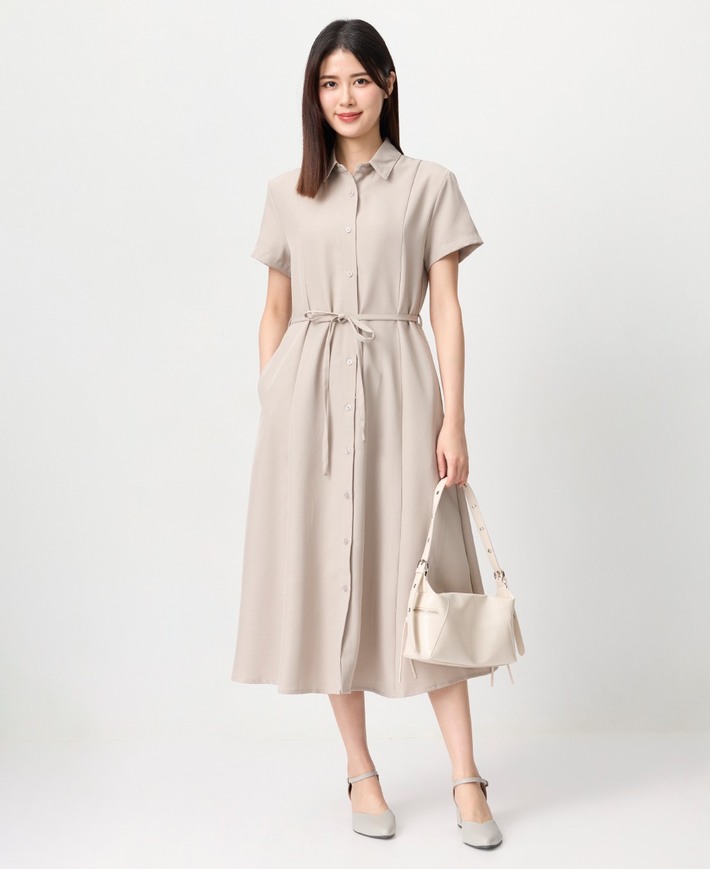 Ladies shirt collar tie long dress