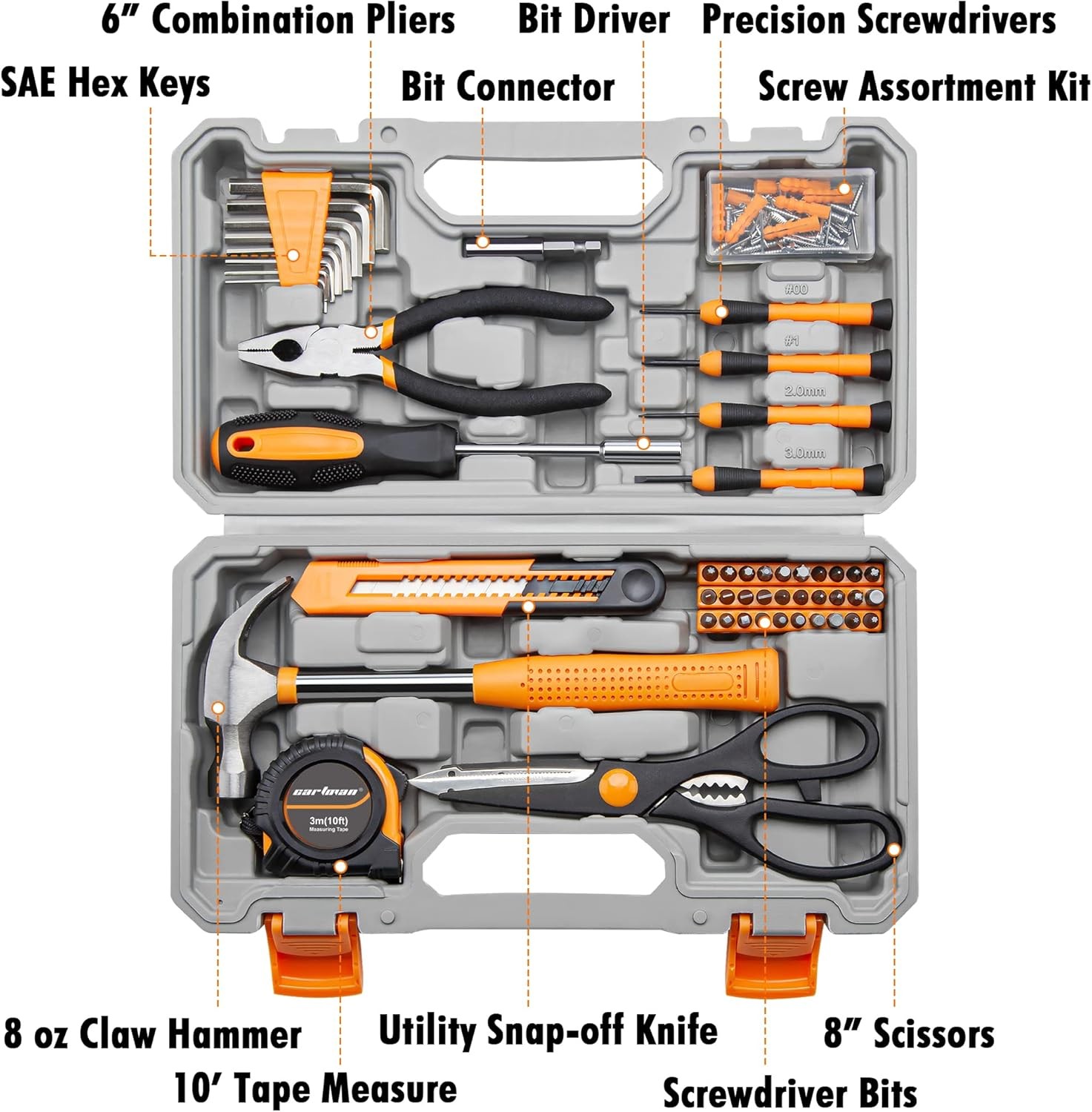 CARTMAN Tool Set General Household Hand Tool Kit with Plastic Toolbox Storage Case Color: Orange Plus