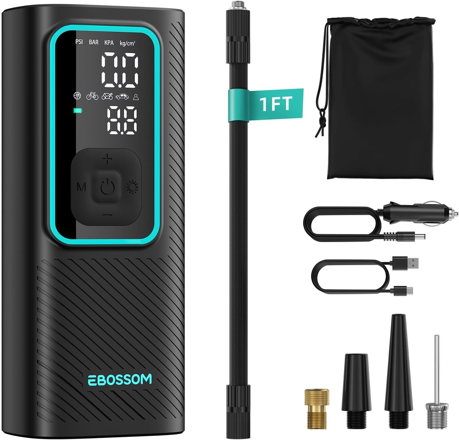 Tire Inflator Portable Air Compressor I7 Pro, Car Air Pump with Pressure Gauge, 150 PSI Cordless Tire Inflator Rechargeable with Display & LED for Car, Motocycle, Bikes, Balls, Swim Ring