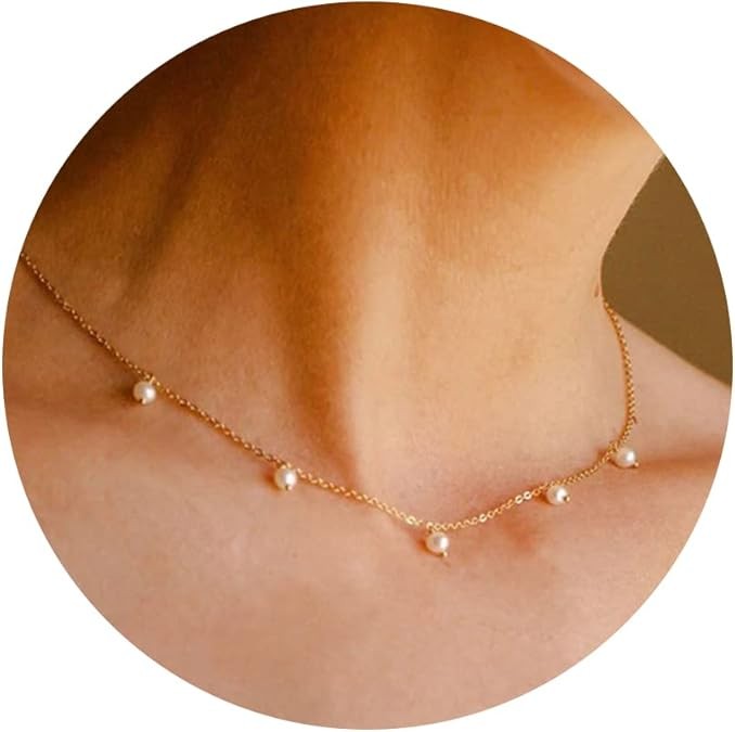 Pearl Necklace for Women- 14K Gold-plated/White Gold-plated Dainty Pearl Necklace for Women Color: Gold pearl charm