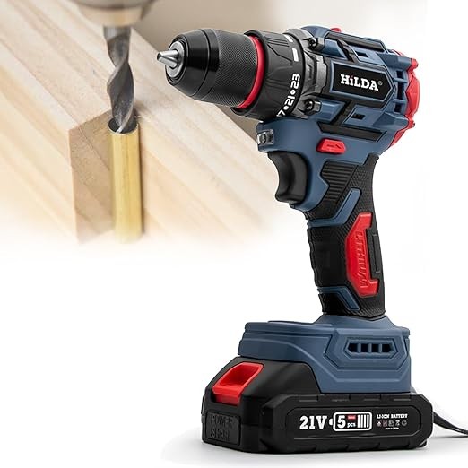 21V Cordless Power Drill Set with 2 Batteries - Electric Screwdriver Drill Set with 2 Speed, 23+1 Torque with LED Light, 3/8" Keyless Chuck Driver Tool gray