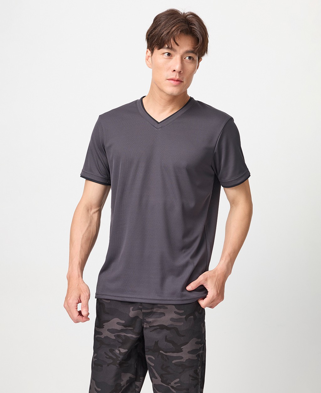 Fast Comfort Sweat Wicking V-Neck Solid Color Double Neck T-Shirt