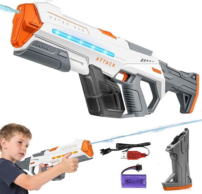 Electric Water Guns for Adults, Squirt Guns for Kids with Light Up and Large Capacity, Powerful Water Gun Up to 28-32FT Range for Summer Swimming Pool Party Beach Outdoor Activity(Gray)