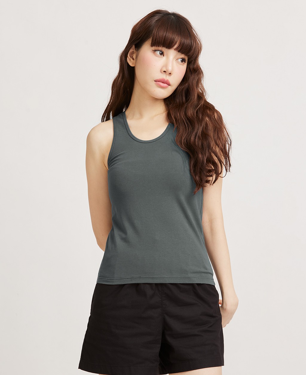 Women's round neck solid color backless vest
