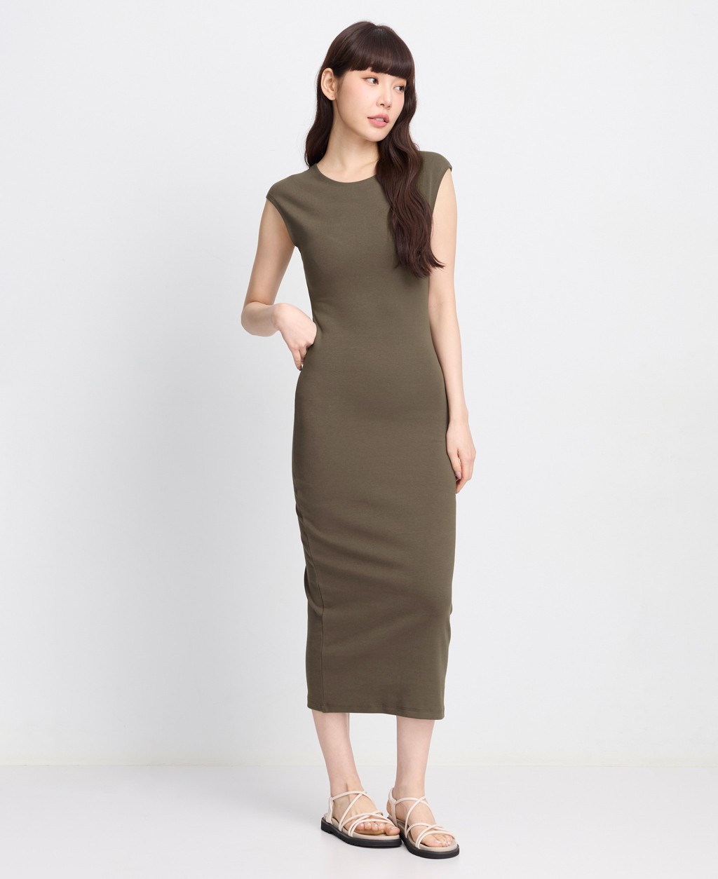 Women's Round Neck Cotton Elastic Sleeveless Slim Fit Dress