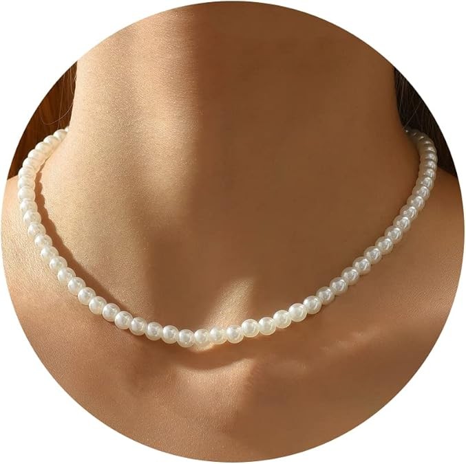 Pearl Necklace for Women- 14K Gold-plated/White Gold-plated Dainty Pearl Necklace for Women Color: Pearl strand