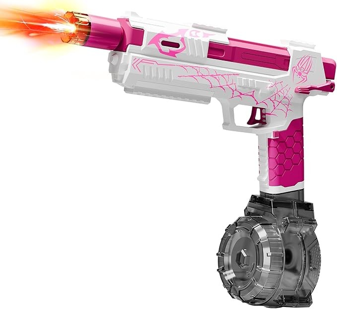 Electric Water Gun for Adults and Kids, Automatic Water Spray Gun, Range up to 26 Feet, LED Light, Large Capacity, IP7 Waterproof, Fully Automatic Water Gun (White/Pink)