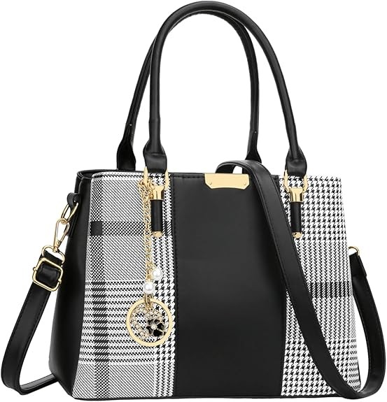 Women's Zipper Compartment Wallets & Totes Top Handle Crossbody Bags Shoulder Bags Women's Bags Color: B-black Stripe