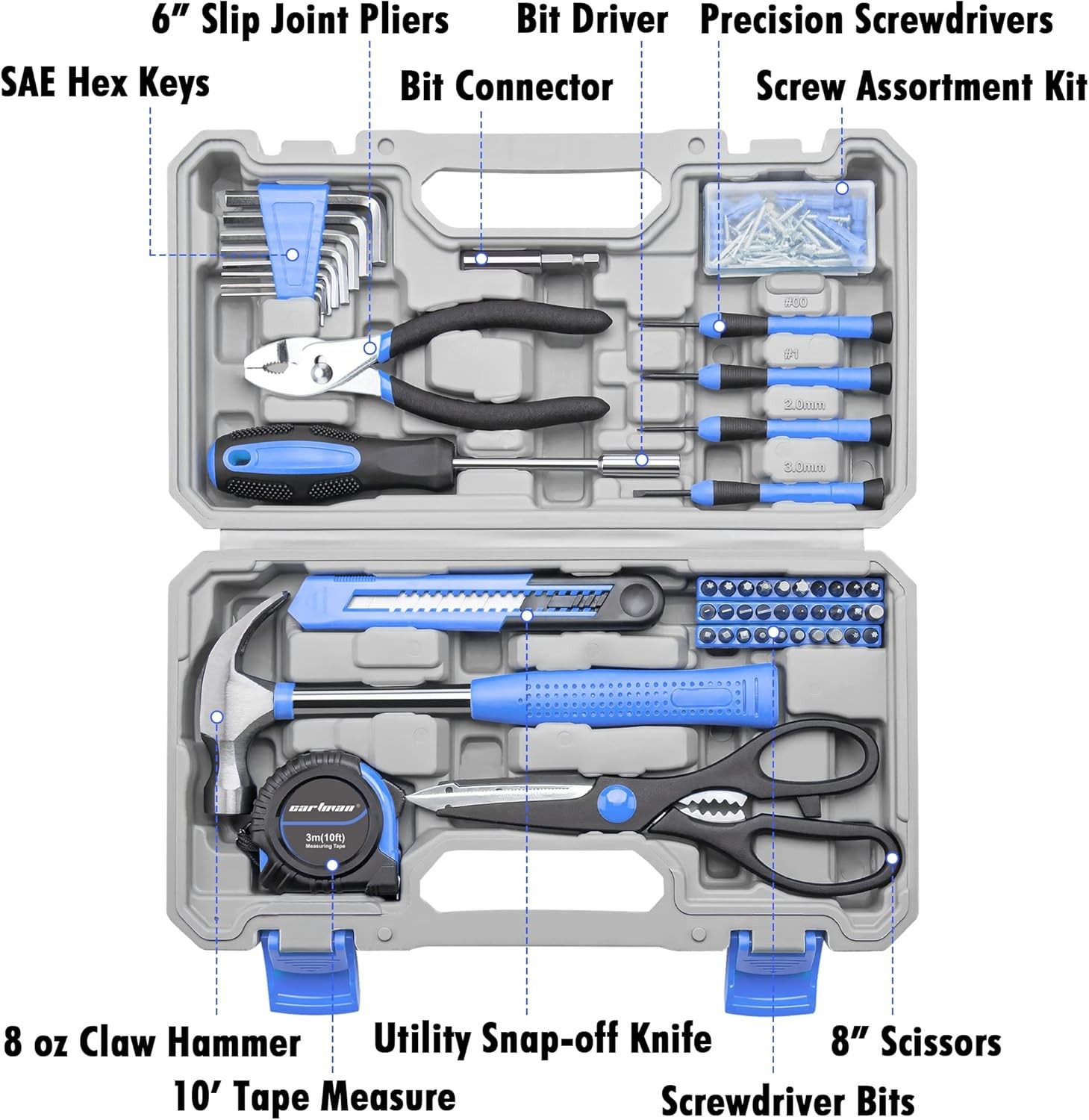 CARTMAN tool set universal household hand tool kit with plastic tool box storage box: blue plus