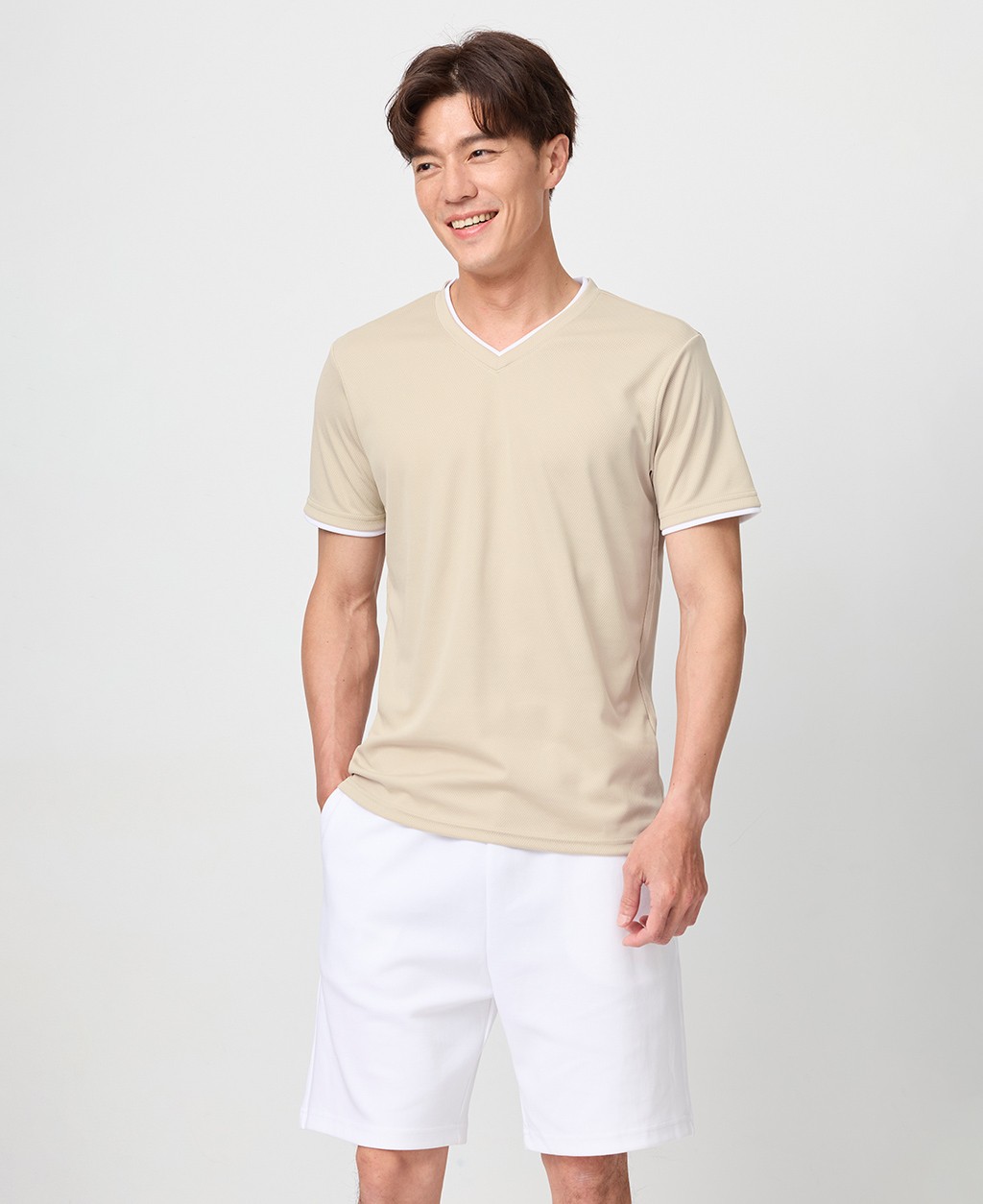 Fast Comfort Sweat Wicking V-Neck Solid Color Double Neck T-Shirt