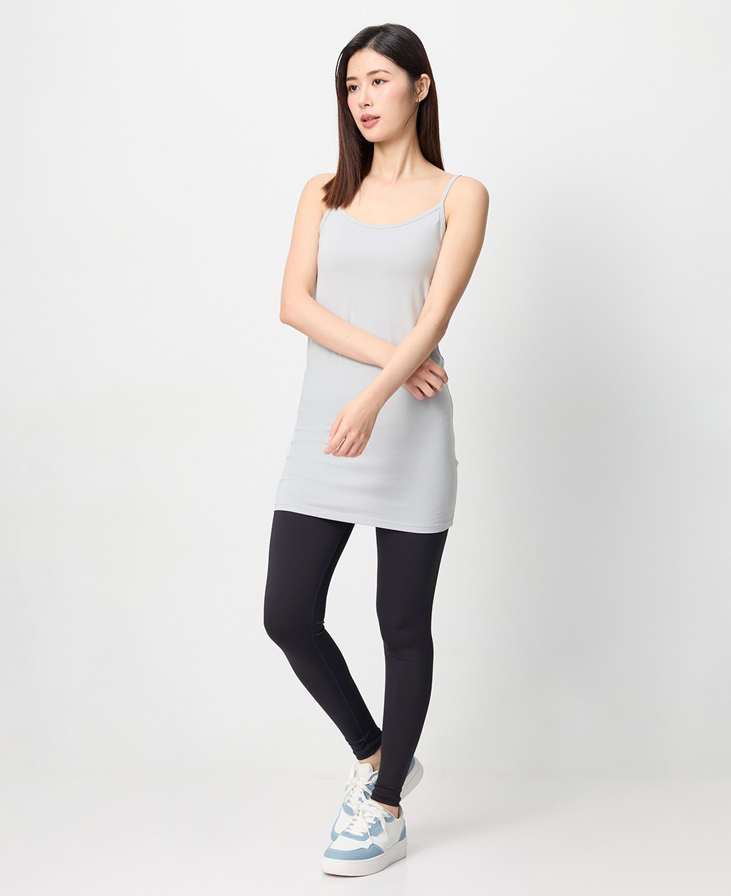 Ladies solid color spaghetti-shoulder long round neck vest