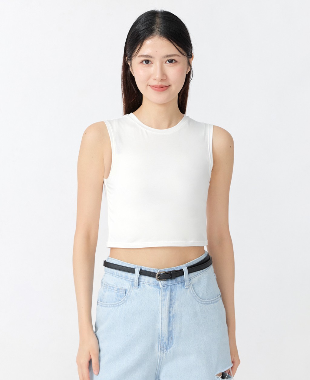 Women's round neck cotton elastic wide shoulder short vest