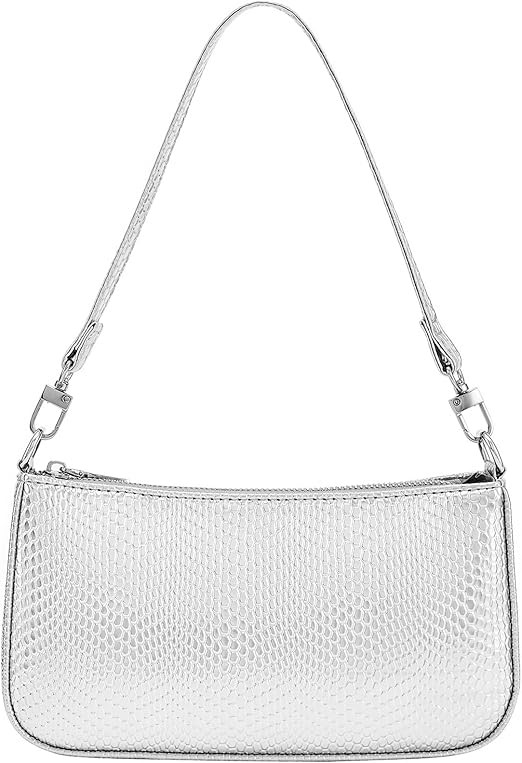 NIUEIMEE ZHOU Shoulder Bag for Women Retro Vegan Leather Classic Clutch Tote HandBags Purses with Zipper Closure Color: Silver