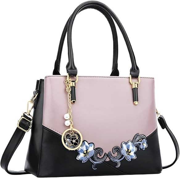 Women's Zipper Compartment Wallets & Totes Top Handle Crossbody Bags Shoulder Bags Women's Bags Color: D-black Purple Flower