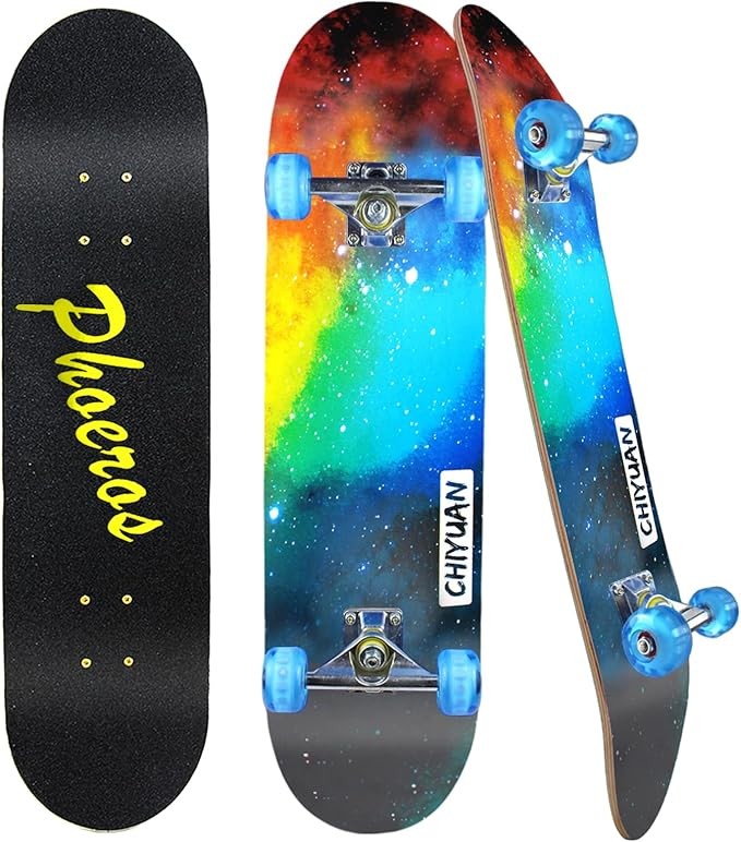 Easy_Way Complete Skateboards- Standard Skateboards for Beginners Kids Boys Girls Teenager- 31''x 8''Canadian Maple Cruiser Pro Skate Board Color: Night skype