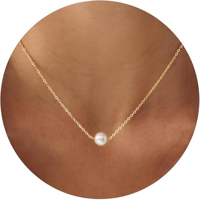 Pearl Necklace for Women- 14K Gold-plated/White Gold-plated Dainty Pearl Necklace for Women Color: Gold single pearl