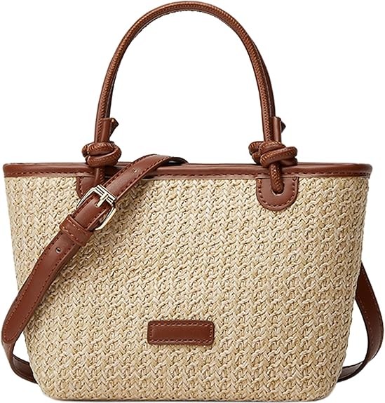 Cute Straw Fabric Tote Bag Purse for Women Straw Tote Bag Y2k Purses Shoulder Handbag  Color: #Q Brown Straw Fabric Hobo Purse
