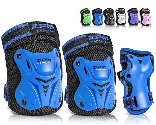 2PM SPORTS Children's Knee Pads, Wrist Pads, Knee Pads and Elbow Pads Set with Drawstring Bag, Girls Boys Roller Skating Cycling Skateboarding Protective Gear Set - Blue (Small)