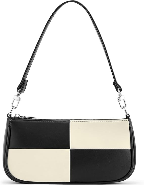 NIUEIMEE ZHOU Shoulder Bag for Women Retro Vegan Leather Classic Clutch Tote HandBags Purses with Zipper Closure Color: 02 Black White