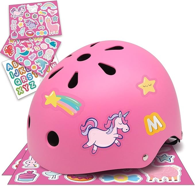 Simply Kids Bike Helmet with DIY Stickers, CPSC & CE Certified - Toddler Helmet for Skateboard Roller-Skating Bicycle Scooter