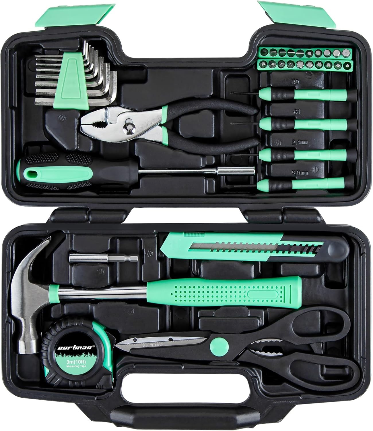 CARTMAN 39 Piece Tool Set General Household Hand Kit with Plastic Toolbox Storage Case Orange Color: Green