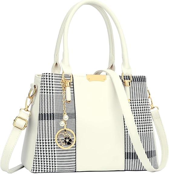 Women's Zipper Compartment Wallets & Totes Top Handle Crossbody Bags Shoulder Bags Women's Bags Color: B-white Stripe