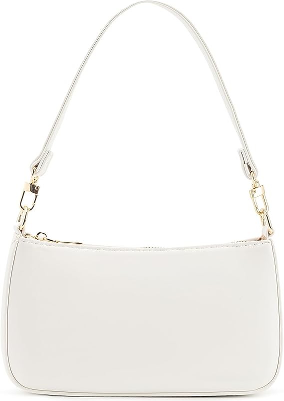 NIUEIMEE ZHOU Shoulder Bag for Women Retro Vegan Leather Classic Clutch Tote HandBags Purses with Zipper Closure Color: White