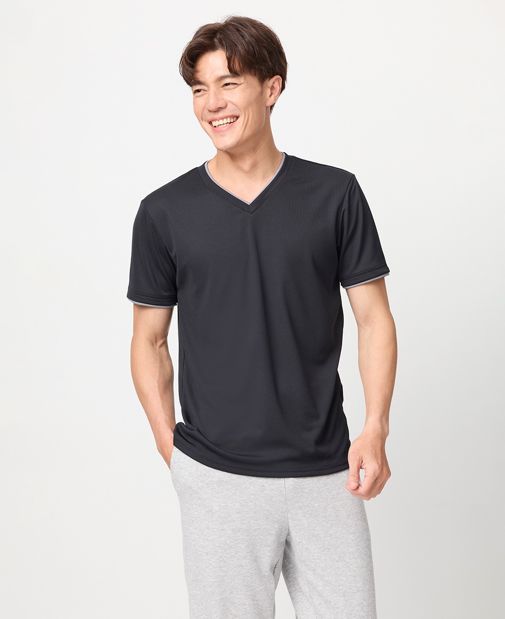 Fast Comfort Sweat Wicking V-Neck Solid Color Double Neck T-Shirt