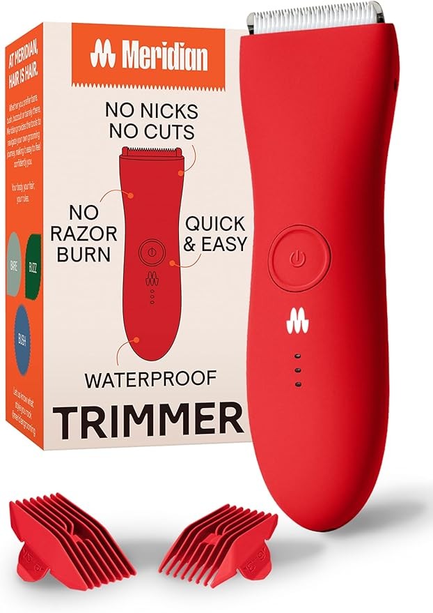 MERIDIAN The Trimmer Original - Body Hair Trimmer for Men, Electric Shaver for Pubic Hair, Chest, Legs & Bikini, Waterproof & Rechargeable, Lava
